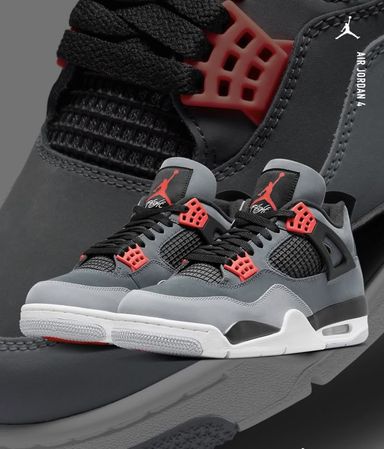Jordan 4 - gray / black/ red