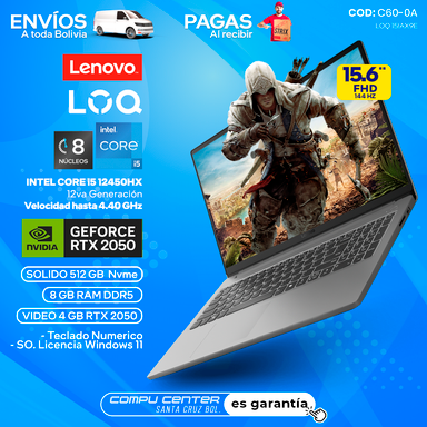 LENOVO LOQ 15 15IAX9E / CORE i5 12Va Generación / RTX 2050 4 GB