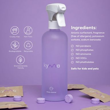 Kyma Lavender Glass Cleaner 500ml (Single Bottle Box 1pc + Refill, 115g)