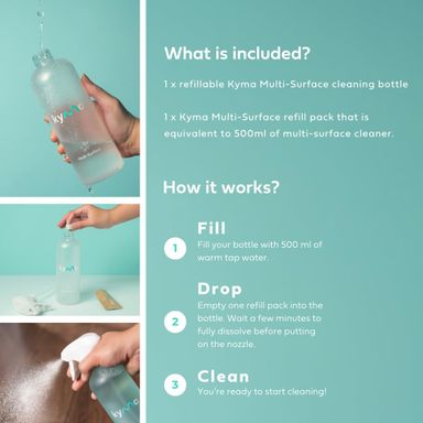 Kyma Mint Disinfectant Cleaner 500ml (Single Bottle Box 1pc + Refill, 115g)