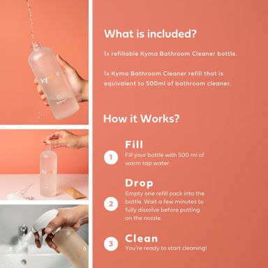 Kyma Peach Bathroom Cleaner 500ml (Single Bottle Box 1pc + Refill, 115g)