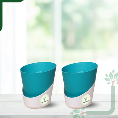 Teal Atlantis Self Water Pots | Pack of 2