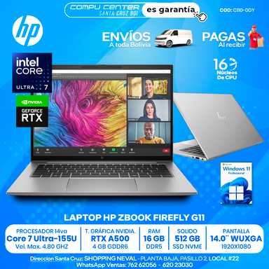 HP WORKSTATION ZBOOK FIREFLY G11 CORE ULTRA 7 14VA Generacion 16 GB RAM