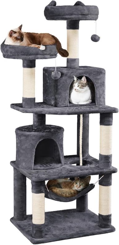 TORRE CENTRO DE ACTIVIDADES YAHEETECH PARA GATOS DE 62.5" VARIOS NIVELES CON HAMACA DESCANSO