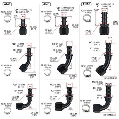 Universal AN6 Push-on Straight Reusable Hose End Fittings (10005282)