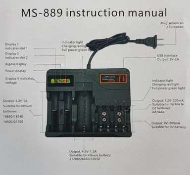 Multiple Slot AC220v Powered Lithium 18650/21700/26650/32650 Charger (10006059)