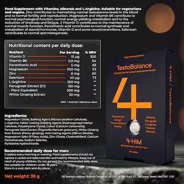 4Him Testobalance Testosterone Supplements For Men 60 Vegan Tablets