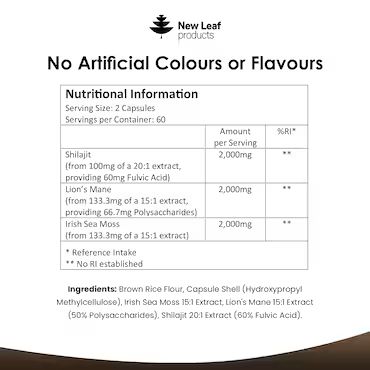 New Leaf Products Shilajit, Sea Moss & Lions Mane Capsules 120 Capsules
