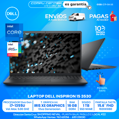 DELL INSPIRON 15 3530 / CORE i7 13Va Generación / 16 GB RAM / PANTALLA TACTIL