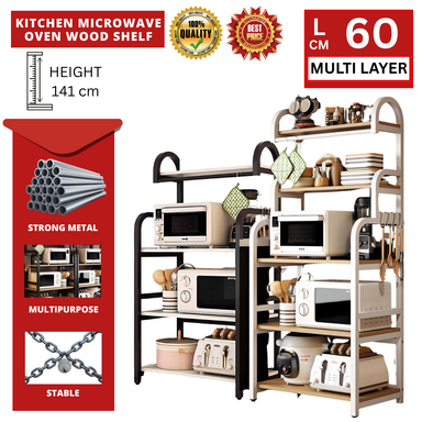 KITCHEN MICROWAVE OVEN WOOD SHELF (RAK DAPUR BERTINGKAT)