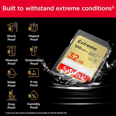 SanDisk Extreme (SDSDXVT-032G-GNCIN) SD UHS I 32GB Card for 4K Video for DSLR and Mirrorless Cameras 100MB/s Read & 60MB/s Write
