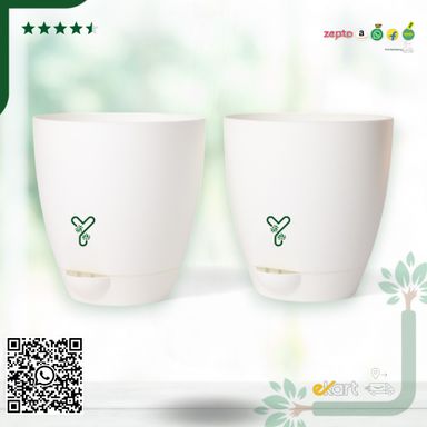 White Aqua Self Watering | 7inch Pot | Pack of 2