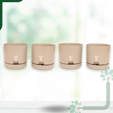 Mocca | Bloom9 Self-Watering Pot | 5-Inch | {Free 1kg Organic Pot Mix} | Pack of 4