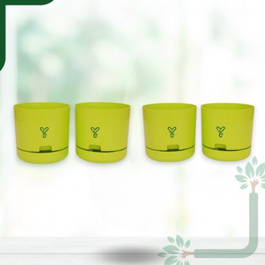 Green | Bloom9 Self-Watering Pot | 5-Inch | {Free 1kg Organic Pot Mix} | Pack of 4