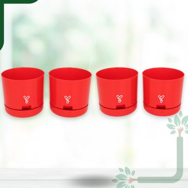 Red | Bloom9 Self-Watering Pot | 5-Inch | {Free 1kg Organic Pot Mix} | Pack of 4