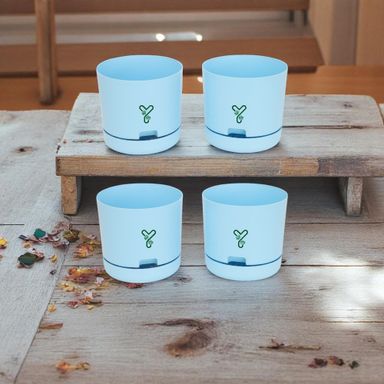 Blue | Bloom9 Self-Watering Pot | 5-Inch | {Free 1kg Organic Pot Mix} | Pack of 4