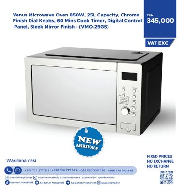 Venus Microwave Oven 850w 25L Capacity, Chrome Finish, Dial Knobs 60 Mins Cook