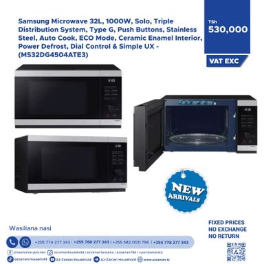 Samsung Microwave 32L, 1000W Solo Triple, Distribution System Type G Push Buttons, Stainless steeln, Auto Cook Eco mode