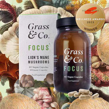 Grass & Co. FOCUS Lion's Mane Mushrooms with Ginseng + Omega-3 60 Vegan Capsules  