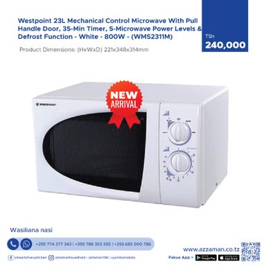Westpoint 23L Mechanical control Microwave With pull, Handle Door, 35min Timer, 5 Microwave Power Levels & Defrost Function - White - 800w