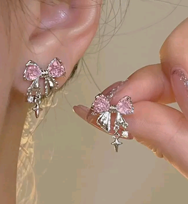 Rhinestone Bow Stud Earrings.
