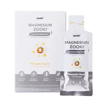 Zooki Liposomal Magnesium Bisglycinate 1,500mg, Pineapple Guava Flavour - 14x15ml Liquid Sachets