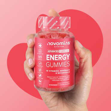 Novomins Energy Raspberry Flavour Vitamins 60 Gummies 30 Days Supply