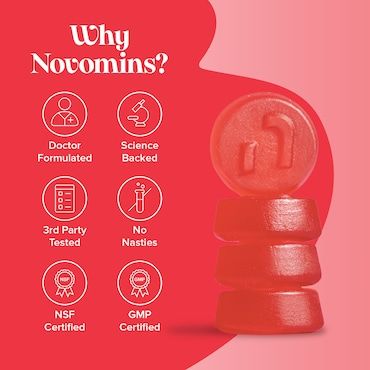 Novomins Energy Raspberry Flavour Vitamins 60 Gummies 30 Days Supply