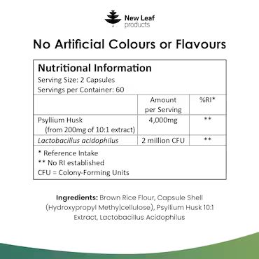 New Leaf Products Psyllium Husk With Acidophilus Capsules Food Supplement 120 Capsules