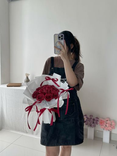 11 Stalk Soap Rose Ribbon Bouquet 