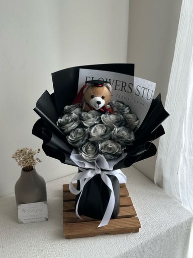 Graduation Bear 11 Stalk Soap Rose Bouquet  