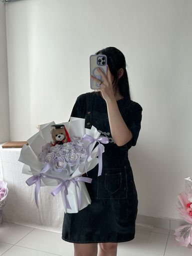 Graduation Bear 11 Stalk Soap Rose Ribbon Bouquet  