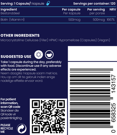 Genologix - Biotin 500mcg 120 Servings x 120 Capsules