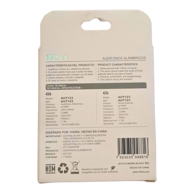 Audífonos alambricos 3.5mm 1hora