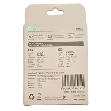 Cable tipo C 3Am de carga y datos 1hora