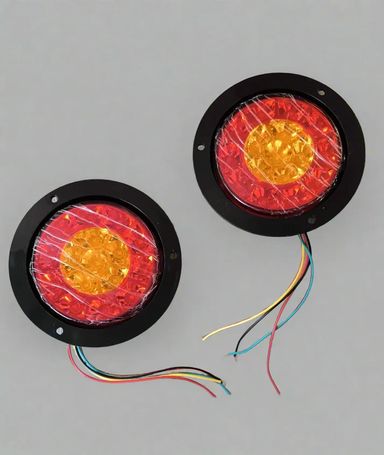 2Pcs 24v Round Truck/Trailer 16LED Rear Tail Stop Light RED + Amber (10007606)