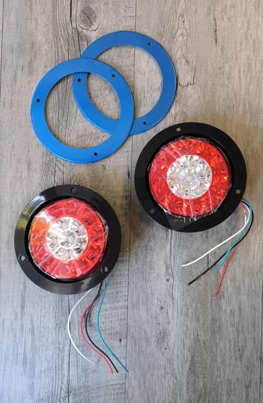 2Pcs 24v Round Truck/Trailer 16LED Rear Tail Stop Light RED + White (10007607)