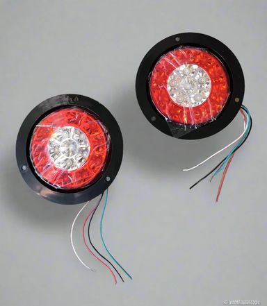 2Pcs 24v Round Truck/Trailer 16LED Rear Tail Stop Light RED + White (10007607)