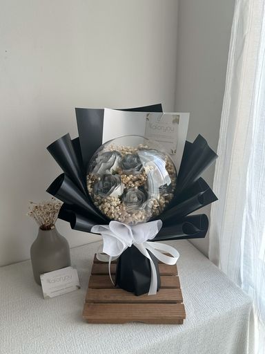 6 Stalk Soap Rose Big Acrylic Ball Bouquet 