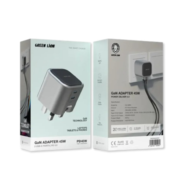 Green Lion GaN Adapter 45W 2 USB-C Ports PD 3.0 - Gray