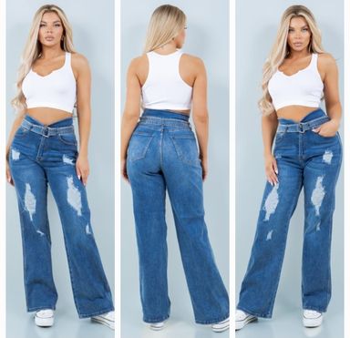 BELTED DENIM JEANS