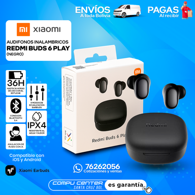 XIAOMI REDMI BUDS 6 PLAY / INALAMBRICO / RESISTENTE IPX4 / NEGRO