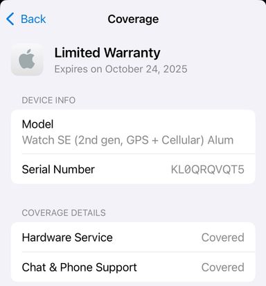 Apple Watch SE (2nd Gen) (44mm) midnight with Apple care till Oct 2025