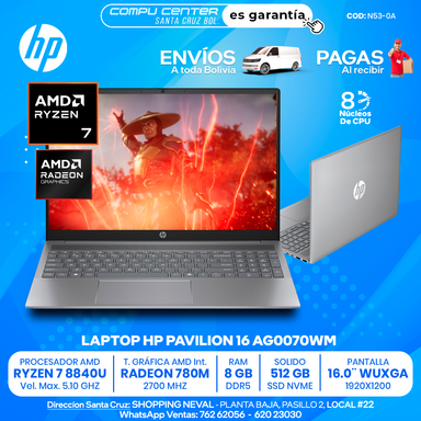 HP PAVILION 16 AG0070WM / RYZEN 7 SERIE 8000