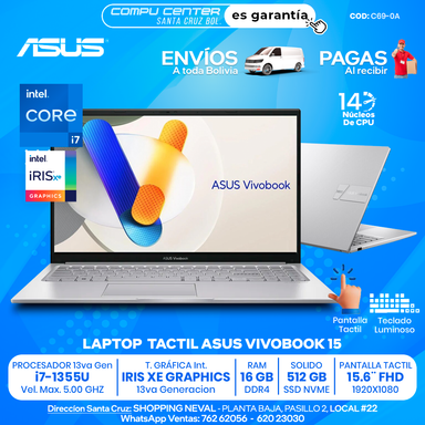 ASUS VIVOBOOK 15 / CORE i7 13Va Generación / 16 GB RAM / PANTALLA TACTIL