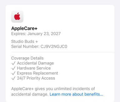 Beats Studio Buds + Black active noise cancelling with AppleCare warranty