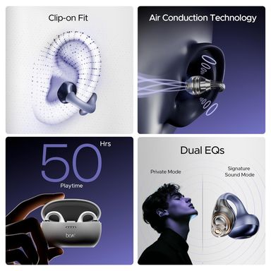 boAt Airdopes Loop Bluetooth in Ear Earbuds W/Clip-On Fit, Air Conduction Tech, 50HRS Battery, 4Mics Enx, Dual EQ Modes, 12Mm Drivers, 40Ms Latency,ASAP Charge,OWS Ear Buds Earphones (Lavender Mist) 