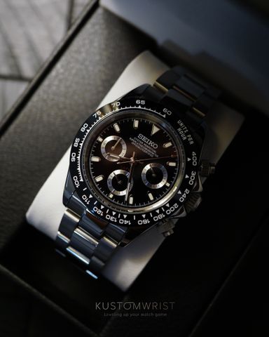 Seiko 'Daytona' Mod Black Dial + Silver ring