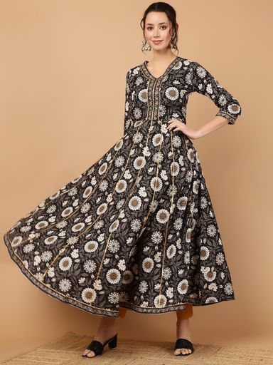 Women Ethnic Motifs Work Floral Anarkali Dress