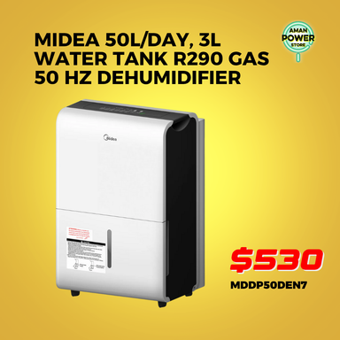 MIDEA 50L/DAY, 3L WATER TANK R290 GAS 50 HZ DEHUMIDIFIER